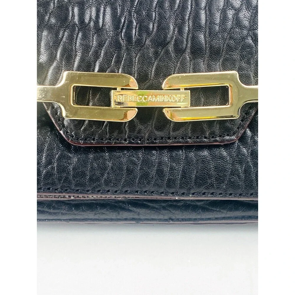 Rebecca Minkoff Black  Leather Tassle Crossbody Shoulder Bag Gold Toned Hardware